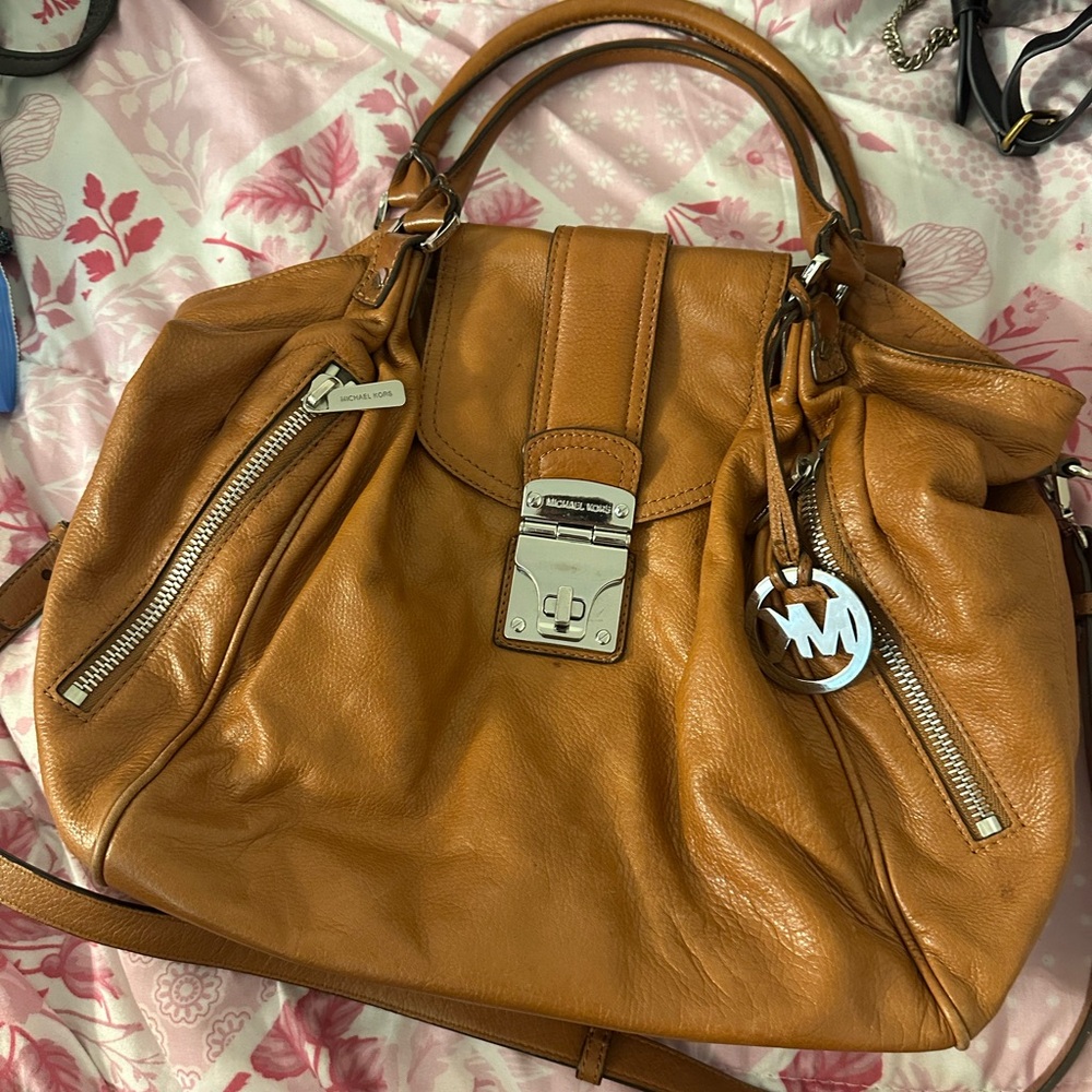 Michael Kors Tan Satchel with Silver-Tone Hardware